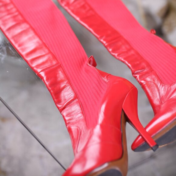 FENDI Rockoko 100mm Thigh-High Boots Red - Picture 1 of 16